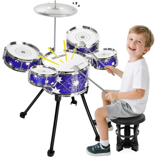 Upgraded Drum Set for Toddler Toy Ages 2-4 Kids Jazz Drums Kit with Stool Musical Instrument Toys for 3 4 5 Year Old Girls Boys Gifts