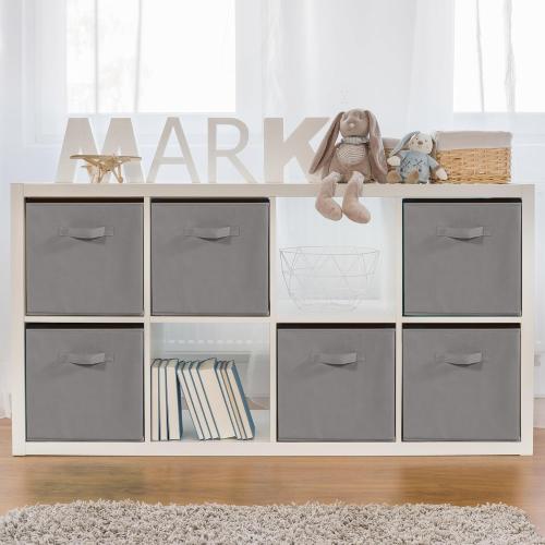 11x11 Storage Bins, Set of 3 Storage Cubes, Collapsible Cube Storage Box, Fabric Closet Organizers with Handles for Home, Office, Closet Shelf Cabinet, Bookcase, Grey