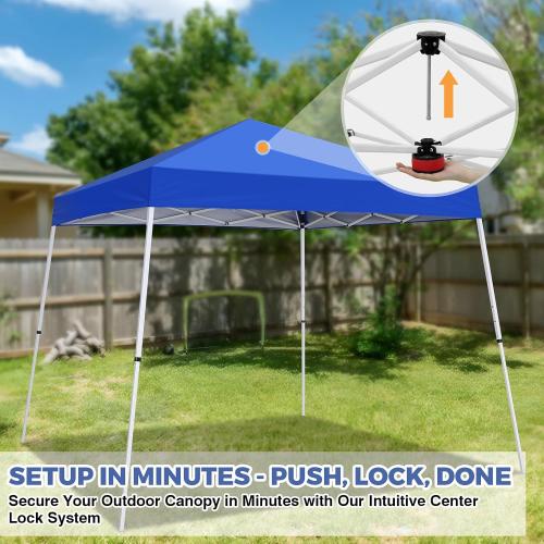 COOS BAY 10x10 Pop Up Canopy Tent, Portable Outdoor Shelter with Carry Bag for Tailgate, Party, Beach, Picnic, and Camping, 10x10 Base 8x8 Top, Blue