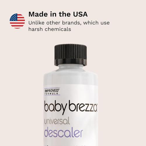 Baby Brezza Descaler 8 oz. Made in USA. Universal Descaling Solution for Baby Brezza and other baby appliances. Removes mineral build-up and extends your machine’s lifespan