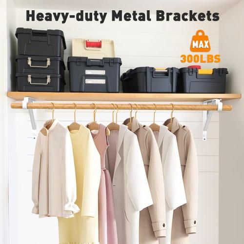 Closet Rod Bracket Heavy Duty Total Up to 300 lbs (6-Pack)- Wall Mounted Shelf Supports for Closet, Garage, Laundry, Rust-Proof Metal with Screws & Anchors, White