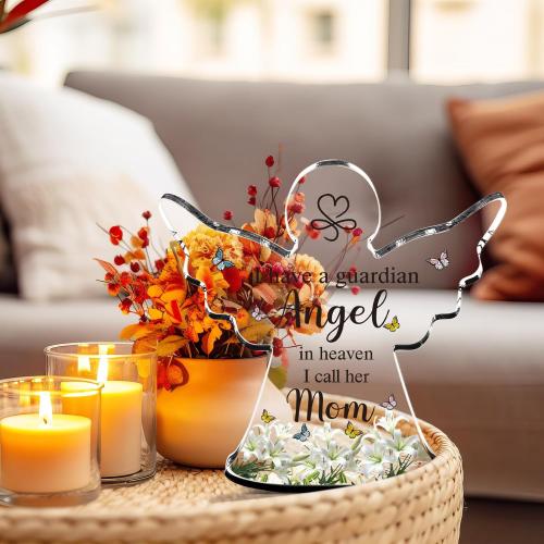 Jetec Sympathy Bereavement Gift Angel Red Cardinal Acrylic Memorial Gift for Loss of Loved One Remember Me Grieving Keepsake for Mom Dad Grandma Friend(Mom Angel)