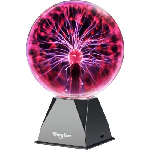 Theefun Plasma Ball 8 Inch Plasma Lamp Touch & Sound Sensitive Plasma Globe | Red Electric Lightning Novelty Light for Parties, Home, Prop, Room Decoration