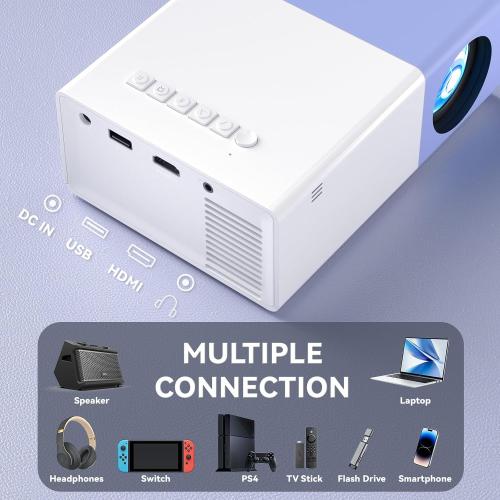 Mini Projector with WiFi - Portable 1080P HD Movie Projectors, Outdoor Compatible with Phone/Tablet/Laptop/TV Stick- Purple White
