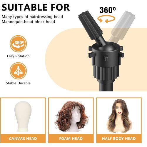 Wig Head Stand 50 Inches, Height Adjustable Tripod Wig Stand, Salon Mannequin Head Stand with Anti-Slip Base for Styling, Wig Display Barber Training, Beauty School​ (Black)