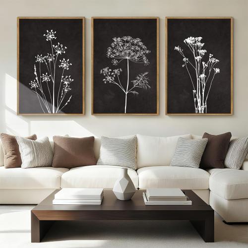 BINCUE Extra Large Framed Black and White Wall Art Floral Wall Decor Botanical Paintings for Living Room Bedroom Bathroom 24x36 Inch 3 Piece