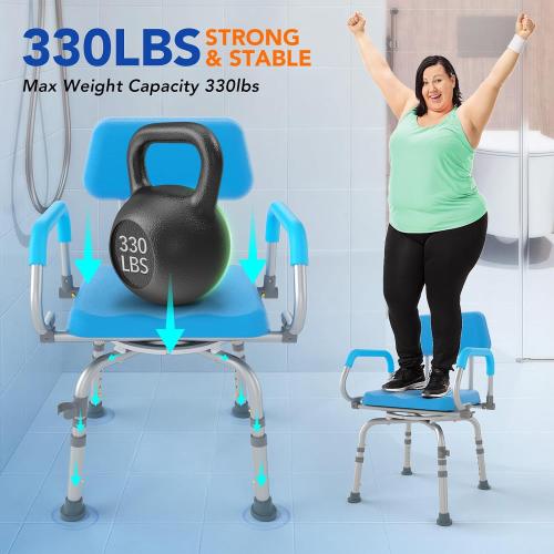 FSA/HSA Eligible 360° Swivel Shower Chair for Inside Shower, Adjustable Shower Seat with Pivoting Arm Bath Seat for Bathtub, Handicap Bathtub Chair for Senior Elderly Disabled, 4Level Height