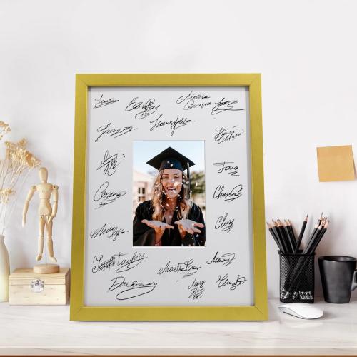GraduatePro Graduation Signature Board Picture Frame with Mat for Wedding Birthday Guest Book Signing, Gold Frame with White Mat