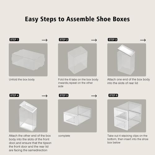 SEE SPRING 12 Pack Shoe Storage Box, Clear Plastic Stackable Shoe Organizer for Closet, Space Saving Foldable Shoe Rack Sneaker Container Bin Holder