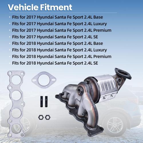 28510-2GCA0 Front Manifold Catalytic Converter Fits for 2017-2018 Hyundai Santa Fe Sport 2.4L Base/Luxury/Premium/SE, Front Catalytic Converter Replace 28510-2GCA0, 285102GCA0, 22-086