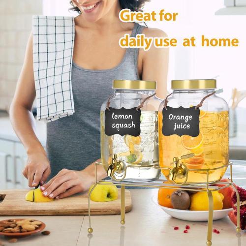 Set of 2 Size 1 Gallon Glass Drink Dispenser Set of 2 – Drink Dispensers for Parties, Christmas, Beverage Dispenser with Stand & 100% Leakproof Spigot, Ideal for Lemonade, Juice, Laundry Detergent Dispenser