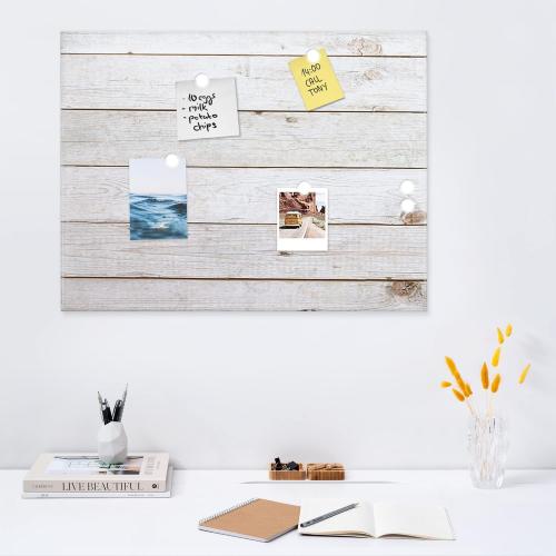 Navaris Magnetic Dry Erase Board - 13 x 17 inches Decorative White Board for Wall with Design, Includes 5 Magnets and Marker - Wooden Planks