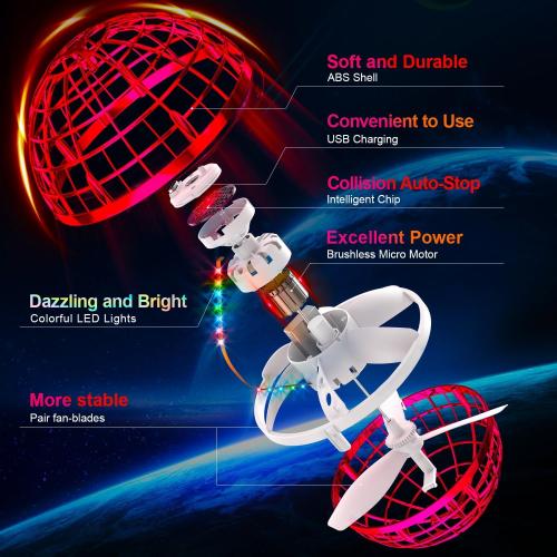 Ivtivfu Flying Orb Ball (Red, 2026 Upgraded) with Dazzling Lights, Magic Hover Spinner,