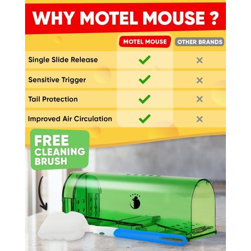 Motel Mouse Humane No Kill Mouse Traps Live Catch & Release - 4 Pack | Kid & Pet Friendly • No Touch Release • Reusable Design • Easy to Use • Humane