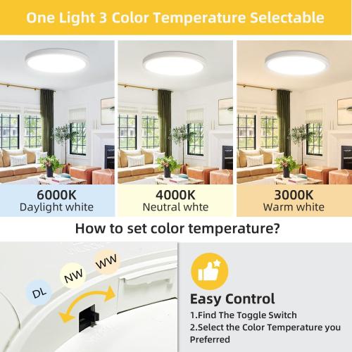 Set of 4 Color White Led Flush Mount Ceiling Light,16 Inch 32w 3480lm,3000k/4000k/6000k 3CCT Selectable, Round Modern Flat Panel Super Slim Led Ceiling Light,for Living Dining Kitchen Bedroom Room (4Pack-White)