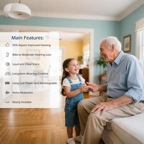Rechargeable Hearing Aids for Seniors with Hearing Loss, OTC Hearing Aid Not Sound Amplifier, Behind-the-Ear BTE Ear Aides Buds Earbud Device for Elderly Adult Men Women 2005
