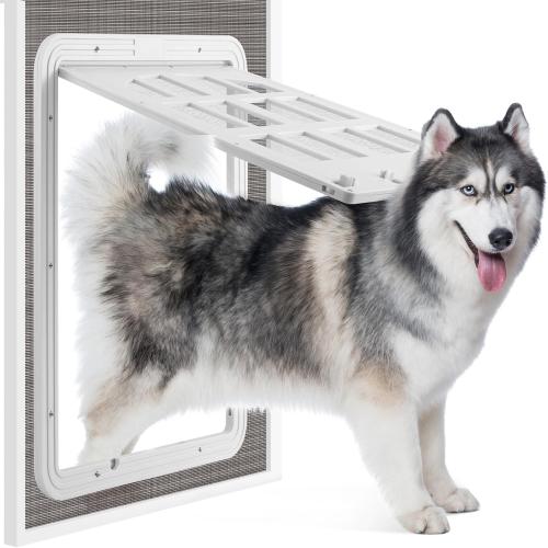 Large Dog Screen Door,  Flap Opening Dog Door for Screen Door with 4 Entry Ways, Magnetic Self-Closing Pet Screen Door for Dogs Cats, White