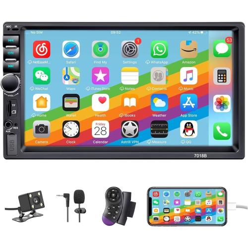 Double Din Car Stereo,7 Inch Car Radio with HD Touch Screen Bluetooth Car Stereo,Bluetooth Hands-Free Calling,Mirror Link,AUX/EQ/SWC