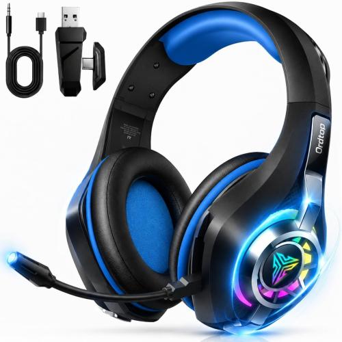2.4GHz Wireless Gaming Headsets for PS5/PS4/Switch, New RGB Bluetooth 5.4 Noise Cancelling Gaming Headphones with 7.1 Surround Sound, 40mm Drivers, 276g Ultraligero, Memory Foam, 40Hrs Audífonos Gamer