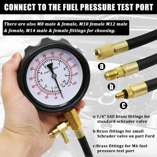 0-140PSI Fuel Injector Injection Pump Pressure Tester, Fuel Pressure Tester Kit, Universal Fuel Pump Pressure Tester Gasoline Car Truck Motorcycle Diagnostic Tool