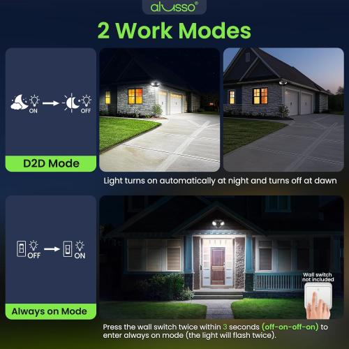 ALUSSO Dusk to Dawn Outdoor Lighting, 25W 2000LM Dusk Till Dawn Outdoor Light 120V, 3000K/4000K/6000K 3CCT IP65 Security Lights ETL Listed Dusk to Dawn Hardwired for House Yard Walkway ***Black 1 Pack