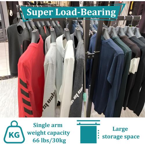 Retail Clothing Display Racks, Black Heavy Duty Garment Rack with Wheels | Floor Standing Metal Display Racks, 6 Straight Arms Clothing Rack for Hanging Clothes, Boutiques Adjustable Shirt Rack