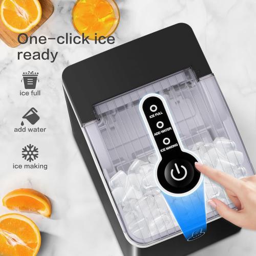ZAFRO Ice Maker Countertop with Self-Cleaning, 26Lbs/24Hrs, 9 Cubes Ready in 8 Mins, One-Click Operation, Compact Portable Ice Maker with Ice Scoop/Basket for Home/Kitchen/Office/Bar, Black