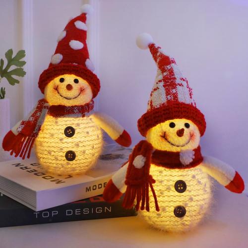 Juegoal 2 Pack Christmas Table Decorations, 10 Inch Lighted Snowmen Figurines, Light Up Snowman Holiday Present, Battery Operated Xmas Gifts Tabletop Ornaments Dinner Party Supplies, Red Brim