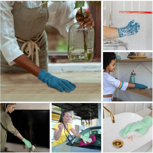 Patelai 2 Pairs Microfiber Gloves for Plants,Blue, Grass Green,X-Large | Plant Dusting Gloves Leaf Cleaning Gloves Mittens for Indoor Plants, Blinds, Furniture, House, Cars, Blinds