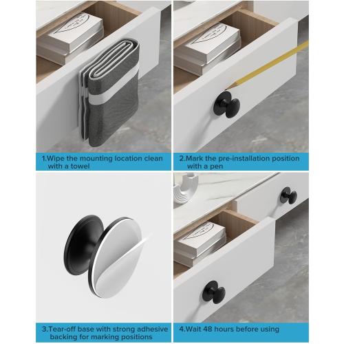 20 Pack Black Self-Adhesive Cabinet Knobs, Self-Stick Hardware Kitchen Cabinet Handles, No-Punch Peel and Stick Drawer Knobs for Refrigerators, Dressers, Windows, Closets