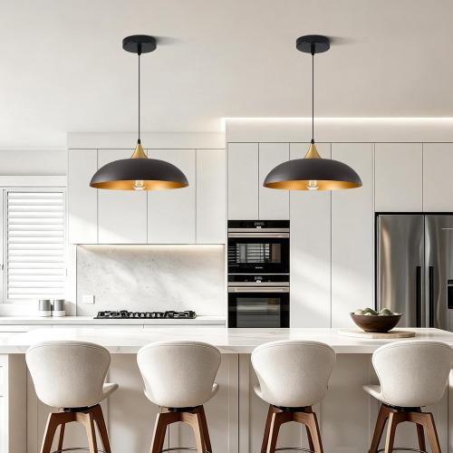 Eustace Oversized 17.8 Gold Accent Pendant Light, Farmhouse Hanging Lamp | Oversized 17.8 Dome pendant light and matte gold interior, adjustable height 10-75 for kitchen island, dining table