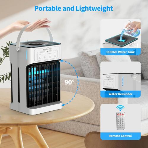 Portable Air Conditioners for Bedroom, Dual Motor Evaporative Air Cooler with 3 Speeds & 3 Mist, 7 Color Night Light Cooling Fan with 2-8H Timer, 1100ML Personal AC Unit for Office Room