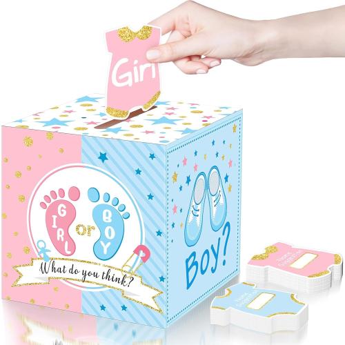 Saintrygo Baby Gender Reveal Voting Box with 50 Pieces Boy or Girl Ballot Cards Baby Shower Decorations Party Invitations and Voting Games Gender Reveal Party Supplies(Pink, Blue)