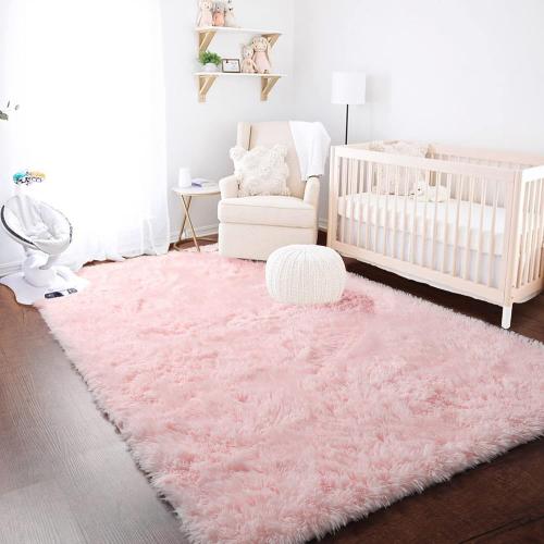 Pink Area Rugs for Bedroom Girls, Living Room Decor, Fluffy Fuzzy Shag Rug 4x6 for Kids Room, Soft Cute Indoor Floor Carpet for Baby, Teen, Nursery, Preppy Dorm, Playroom, Plush Aesthetic Bedside Rug