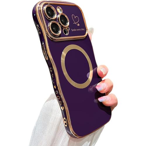 ZONRW for iPhone 15 Pro Case Magnetic,Cute Wave Shape, Dark Purple