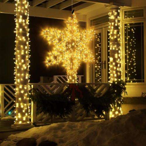 27 Christmas Big Snowflake Lights Mains Powered with Timer for Xmas Decor | Mains Powered, Timer Function, Warm White, 27x 25 Giant Fancy LED Snowflake Lights