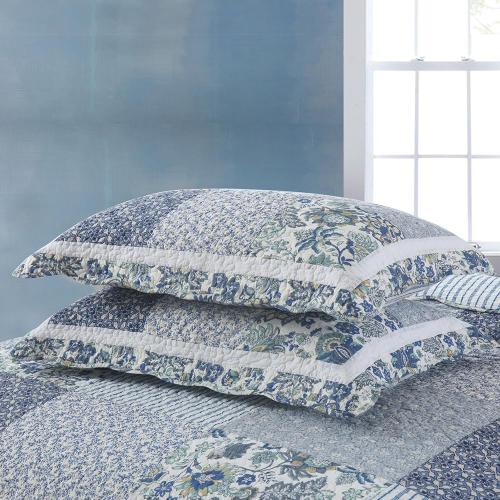 Cotton Bedspread Quilt Bedding Sets 3 Pieces Reversible Coverlet Sets Comforters Vintage Floral Patchwork Blue Bedspread (Blue Vintage Floral, Queen Size)