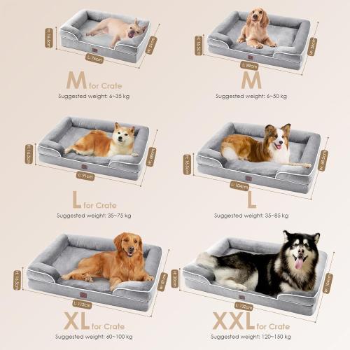 EHEYCIGA Orthopedic Dog Beds Large Sized Dog, Waterproof Memory Foam Pet Bed with Sides, Non-Slip Bottom Large Pet Bed with Washable Removable Cover, Grey