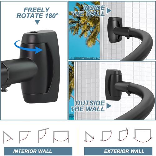 YNL Curved Shower Curtain Rod 35-82In(2.9-6.8Ft), Matte Black Rounded Rustproof Shower Rod for Bathroom Bathtub, Adjustable Arched Shower Rod, Never Rust|Extra Space|Non-Slip|Expandable|Need to Drill
