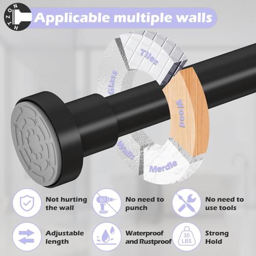 Shower Curtain Rod Spring Tension:Black Shower Rods for Bathroom 34 to 43 Inch,1 Inch Modern Heavy Duty Adjustable Tension Shower Curtain Rod No Drilling No-Slip Easy Install,Matte Black