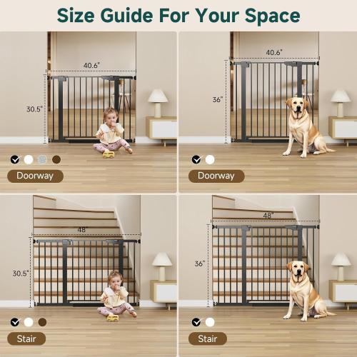 Cumbor 29.7-48 Baby Gate for Stairs, Mom's Choice Awards Winner-Dog Gate for Doorways, Auto Close Safety Pet Gate for Dogs Indoor, Easy Install Pressure Mounted Child Gate with Walk Thru Door, Black