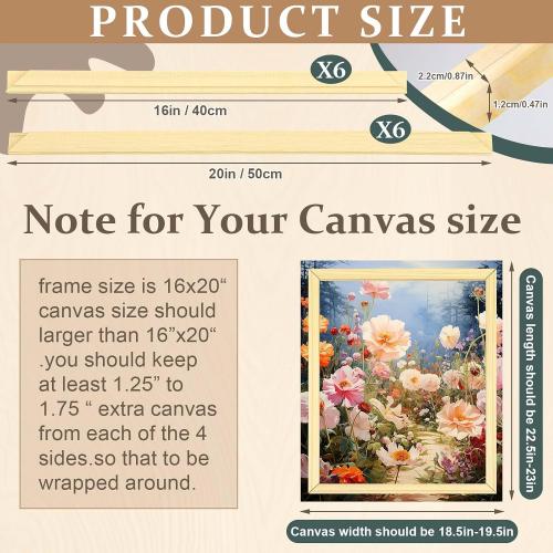 DoubleFill 3 Pack 16x20 Inch DIY Canvas Stretcher Bars Canvas Frame Wood Frames Kit Easy to Assemble for Prints, Posters, Oil Painting, Painting, Embroidery Stitch and Needlepoint Arts