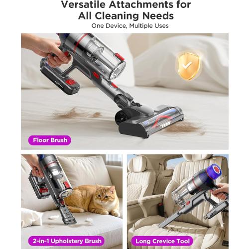 Cordless Stick Vacuum Cleaner for Home: Power Suction Vacuum Tangle-Free Lightweight Design & 2600mAh Detachable Battery Up to 50mins Runtime for Pet Hair Carpet Hardwood Floor