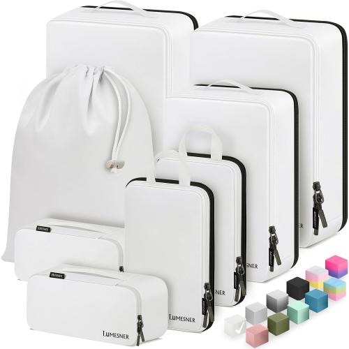8 Set Compression Packing Cubes for Travel, Waterproof Luggage Organizers, Suitcase Organizer Set for Carry-On & Checked Baggage, Travel Accessories for Men & Women