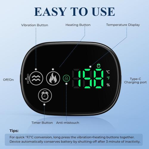 YUANBO Cordless Shoulder Heating Pad with Massager, Portable Shoulder Massager Wrap with 6 Timer & 3 Vibration for Rotator Cuff Frozen Pain Relief with 6 Heat & Timer Modes Warmer Gift for Men Women