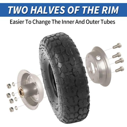 2Pack 4.10/3.50-4 Tire and Wheel, 10 Pneumatic Tire, with 2.25 Offset Hub, 5/8 Axle Bore Hole, Sealed Bearings, for Hand Truck Trolley Dolly Garden Wagon Cart Wheel Replacement, 2 Pack