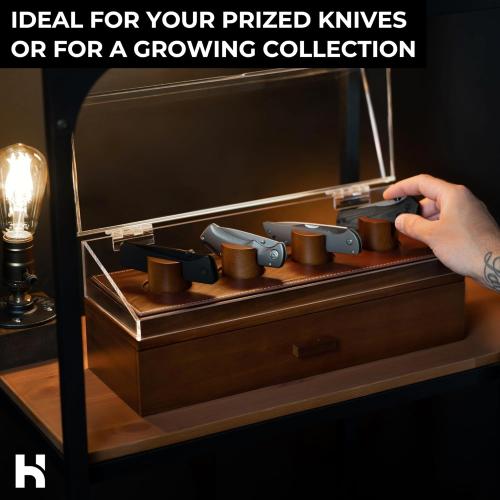 Holme & Hadfield Premium Knife Display Case for up to 10 Knives – Handcrafted Wooden Pocket Knife Organizer for Collections for EDC Collectors – Luxury Built to Last