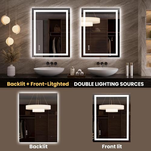 LOAAO 27.6x35.4 LED Mirror for Bathroom, Lighted Bathroom Mirror with Lights, Anti-Fog, Dimmable, Memory Function, Easy to Install, Clear Reflection