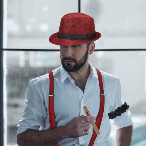 SATINIOR 1920s Old Men Costume Roaring Retro Accessories Set Gangster Hat Bow Tie Pocket Watch Suspender Glass Beard Tie Clip