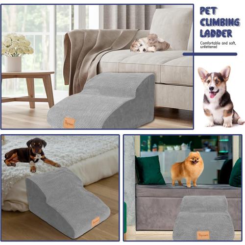 Color Grey Topmart High Density Extended Foam Dog Ramp&Steps 2 Tiers,11.8 High,Non-Slip Dog Stairs,Soft Foam Pet Ladder with Waterproof Cover,Best for Injured,Older Cats,Pets with Joint Pain